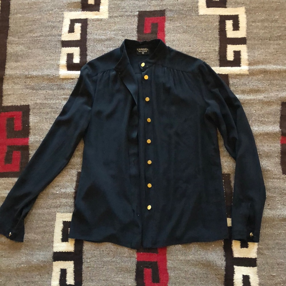 Vintage Silk Chanel Blouse - Black